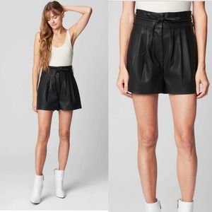 BLANKNYC Womens Faux Leather Shorts Paperbag Waist Pleated Black Size 30 NWT
